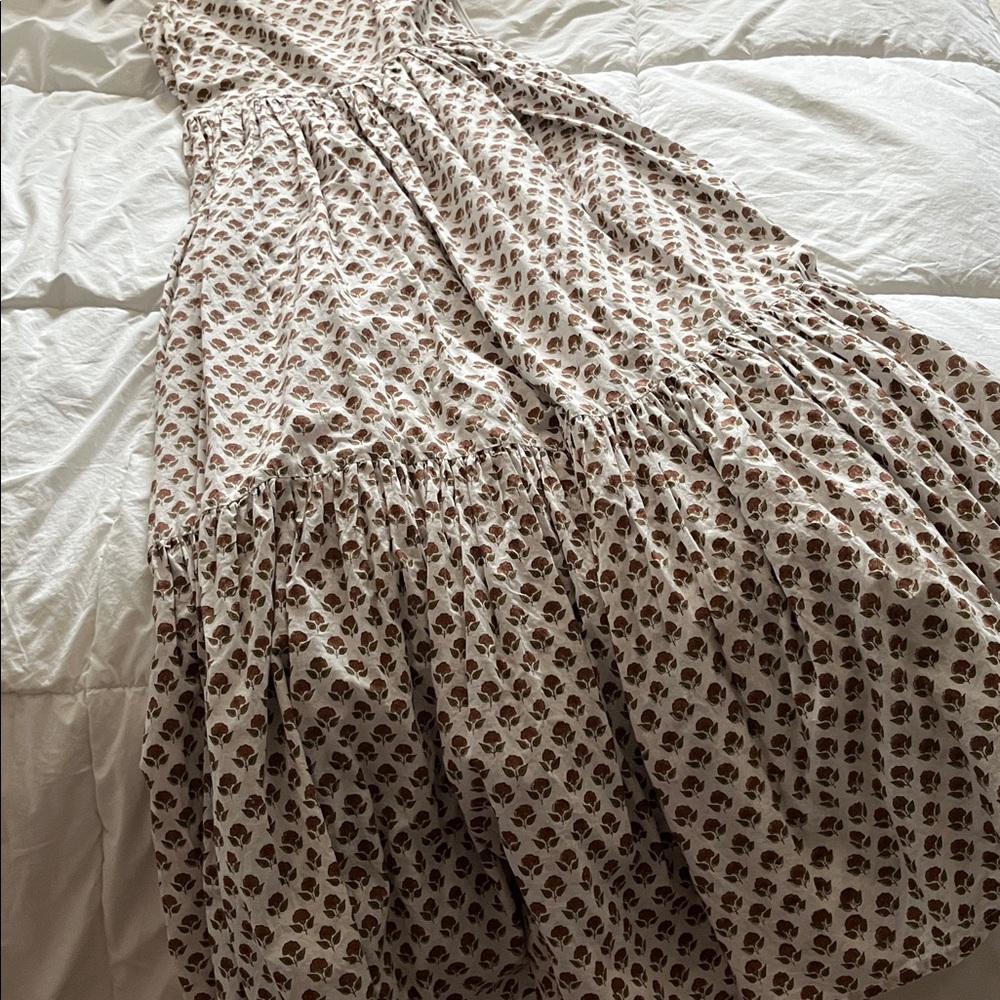 Daughters of India 100% cotton white floral print ruffle sleeve maxi dress - Picture 4 of 7